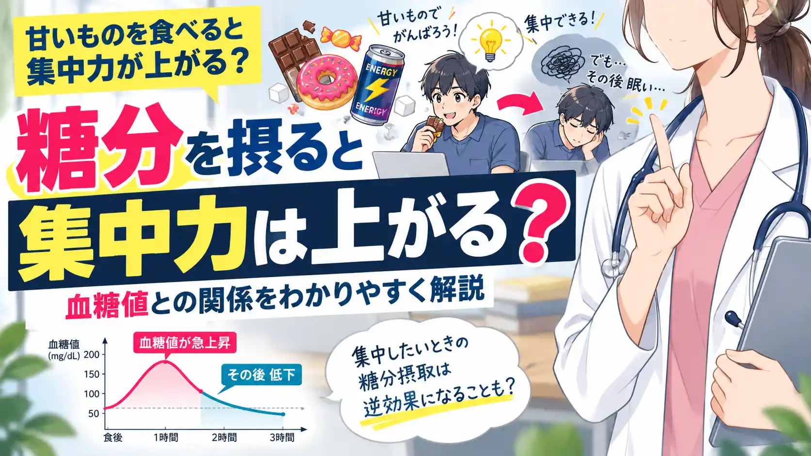 糖分を摂ると集中力は上がる？血糖値との関係をわかりやすく解説