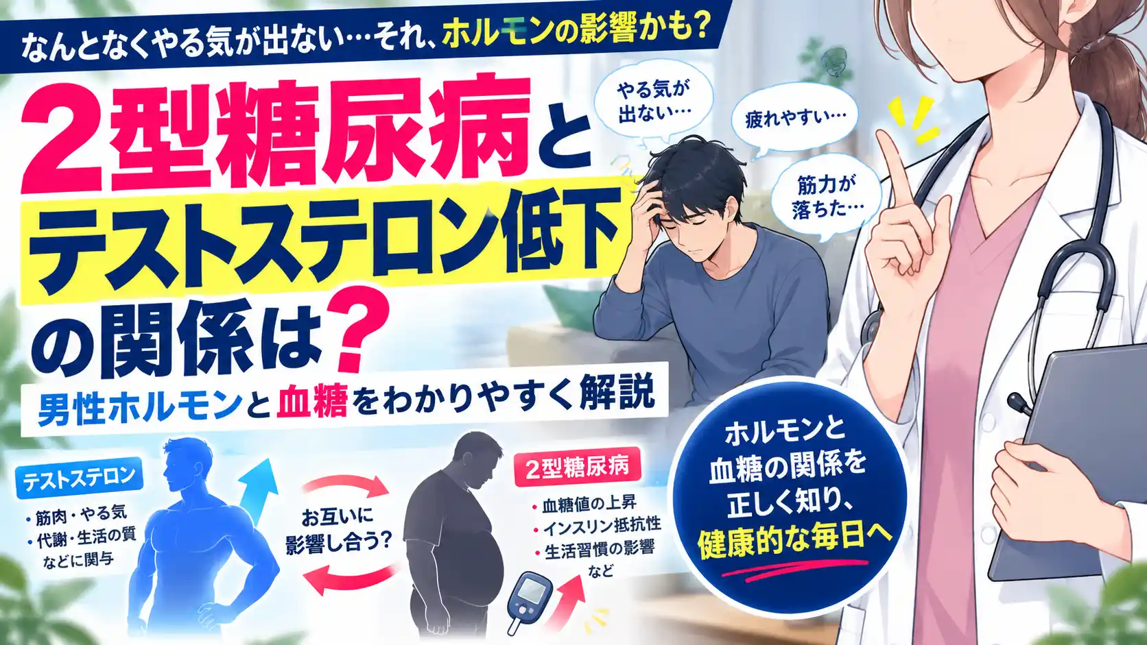 2型糖尿病とテストステロン低下の関係は?男性ホルモンと血糖を解説